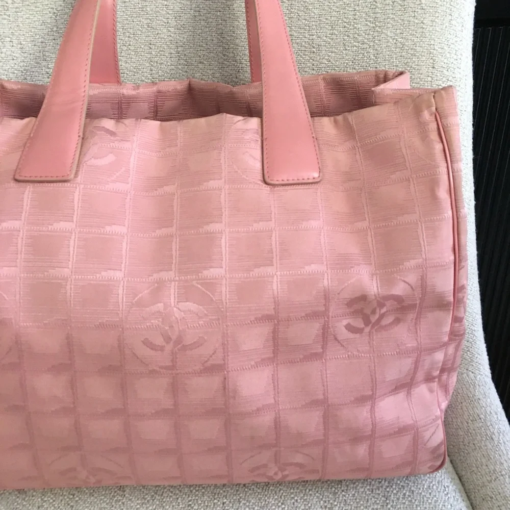 Authentic CHANEL travel line tote bag pink canvas
